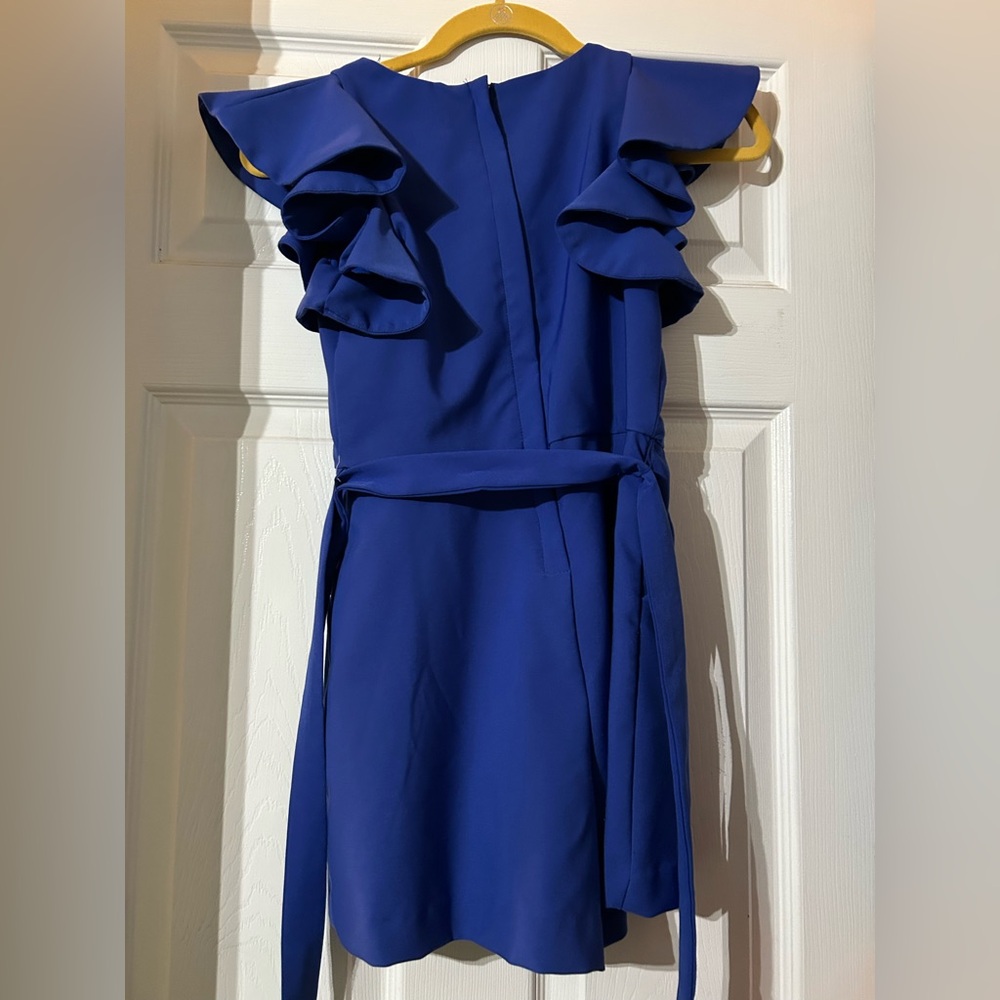 Girls Gianni Binni Royal Blue Ruffle Sleeve Romper Dressy Size 12 - Picture 2 of 2